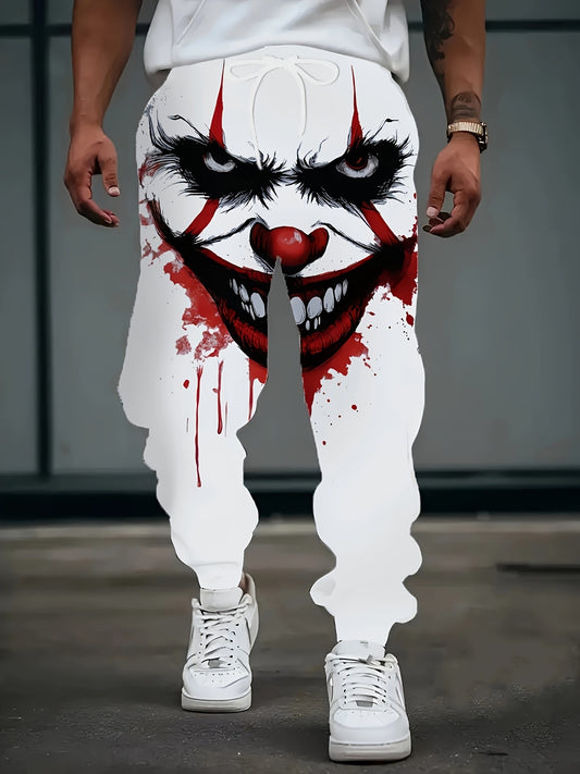 [Scary Horror Clown Pants] Horror Clown Pants for Men | Bloody Splatter Design, White with Red Accents - Costume Party Outfit, Halloween Casual Attire - Funny Scary Jumpsuit Bottoms - Regular Fit Trousers for Everyday or Them