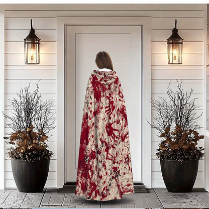 1pc Bloodied Handprints Chaos Pattern Witch Cloak Hooded Cape - Retro Style Unisex Costume Accessory for Halloween, Cosplay & Themed Parties, Hand Wash Only, Mixed Colors, Halloween Costume, Spooky Aesthetic, Authentic Appear