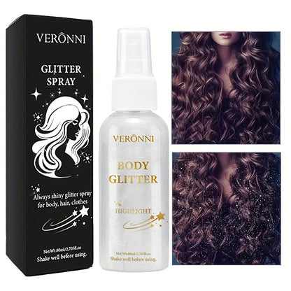 Glitter Highlighter spray, face body collarbone hair spray, Holiday party highlighter spray