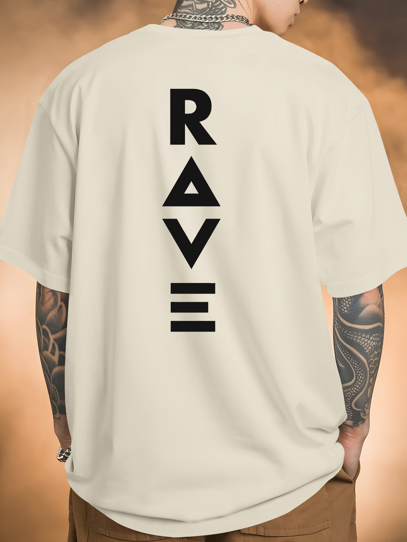Men's Trendy Summer Short-Sleeve T-Shirt with "Rave" Graphic Print - Breathable, Versatile Round Neck Tee for Beach Vacations & Casual Wear, Breathable Clothing | Relaxed Fit Shirt | Comfortable Fabric, Shirts for Summer
