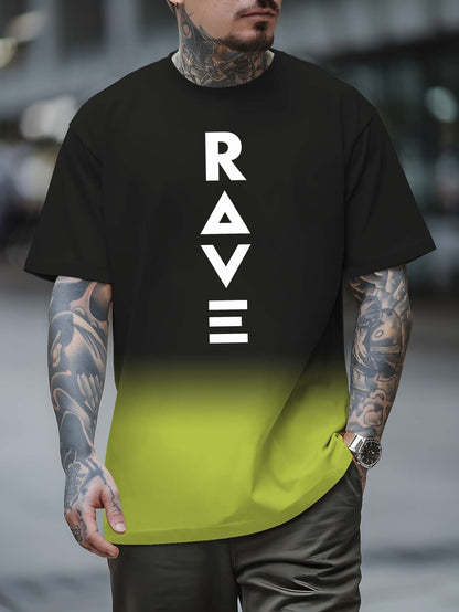 Men's Gradient Rave Graphic T-Shirt - Ice Silky Breathable, Quick-Dry, Round Neck, Short Sleeve, Casual Summer Tee in Vibrant Orange to Black Ombre Design