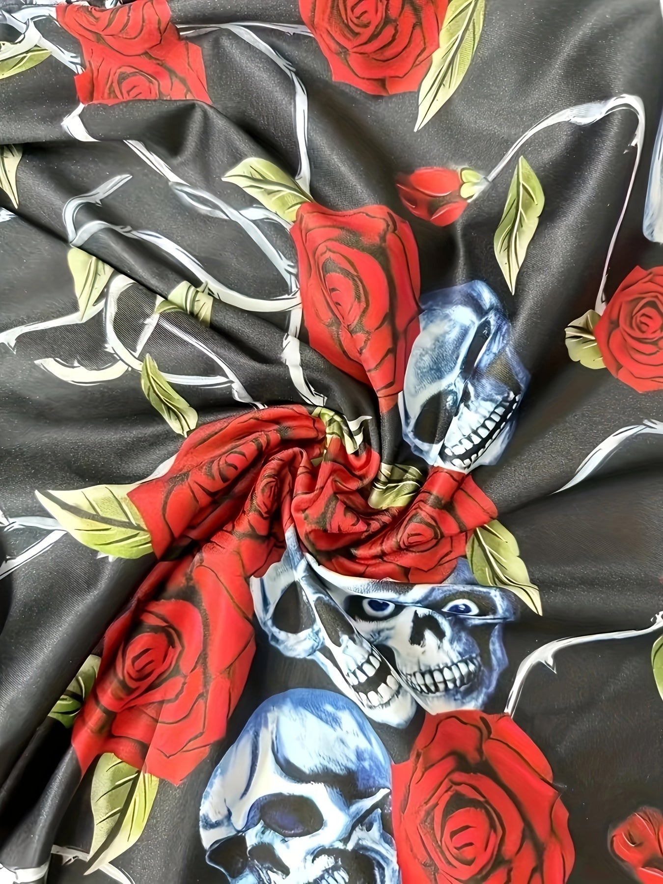 Chic Halloween Skull Print Cami Dress - Polyester, Machine Washable, Tie-Detail A-Line Party Dress for Women