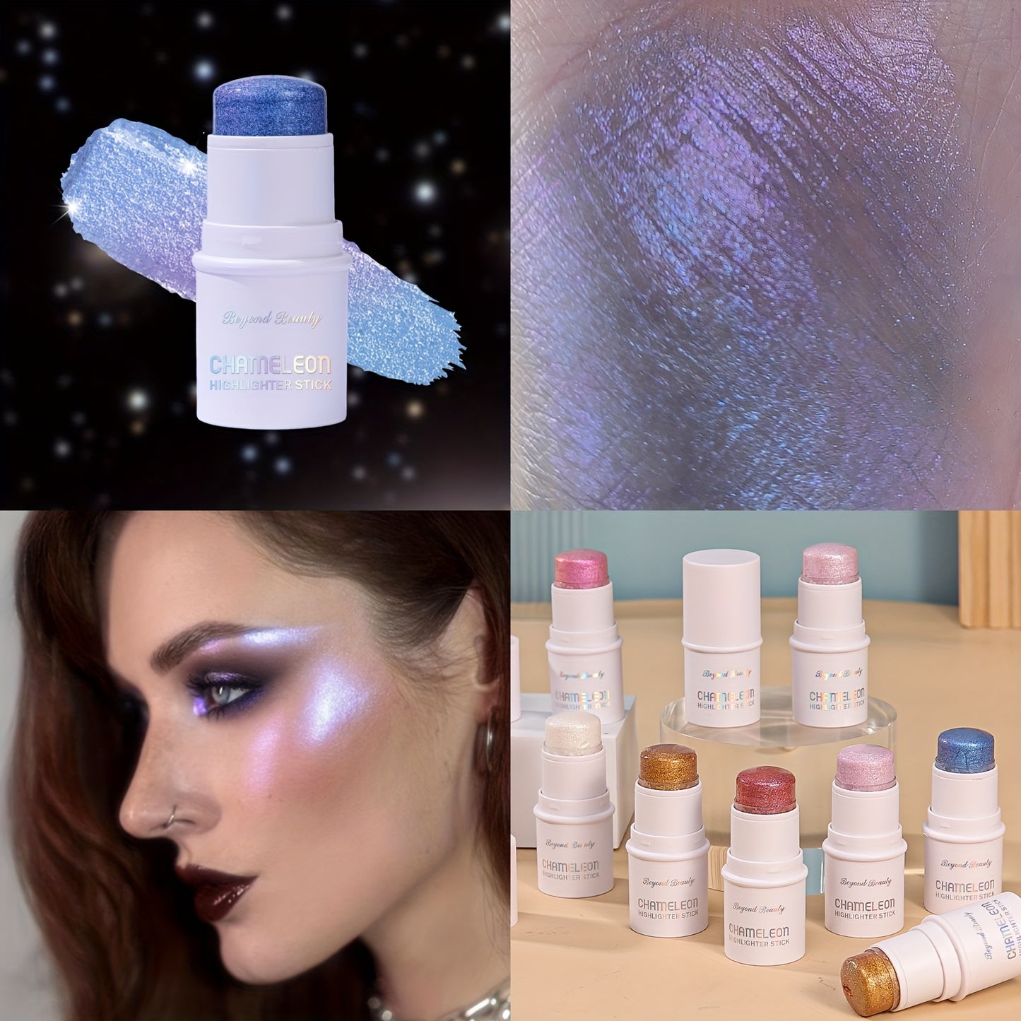 Light-Activated Chameleon Holographic Highlighter Stick - 1pc Waterproof Multi-Use Glitter for Face & Body - Long-Lasting Intense Pigment, Lightweight Concealer, Universal Shade for All Skin Tones, Subtle Shimmer Effect, Stic