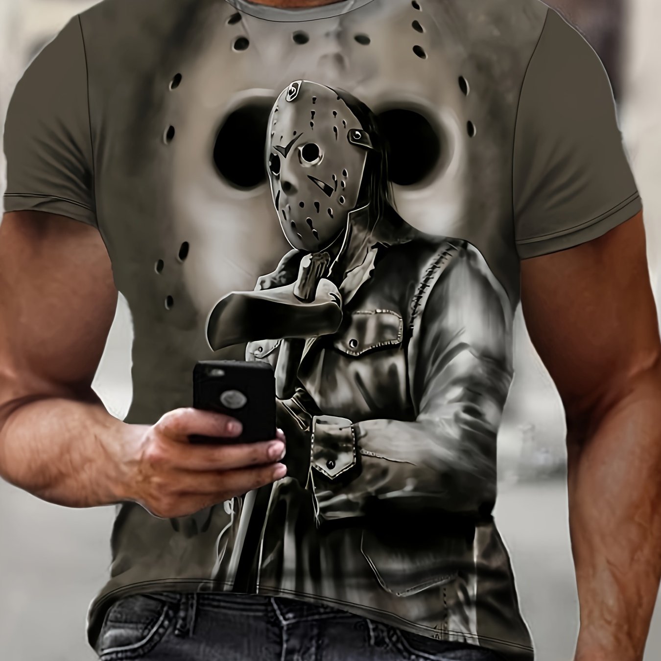 [Horror Movie Fan Shirt] Men's Friday the 13th Jason Hockey Mask Graphic Tee - Officially Inspired Jason Mask Design, Machine Washable Soft Everyday Shirt for Halloween, Jason Voorhees Costume Parties & Horror Movie Nights -