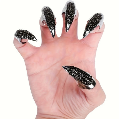 5pcs, Eagle Claw Ring, Punk Style Cat Claw Ring, Gothic False Nails, Armor Effect Finger Joints Curved Sharp Claws, Suitable for Role-Playing Parties, Unisex Halloween Gifts, Exaggerated Long Nails, Personalized Fashion Style