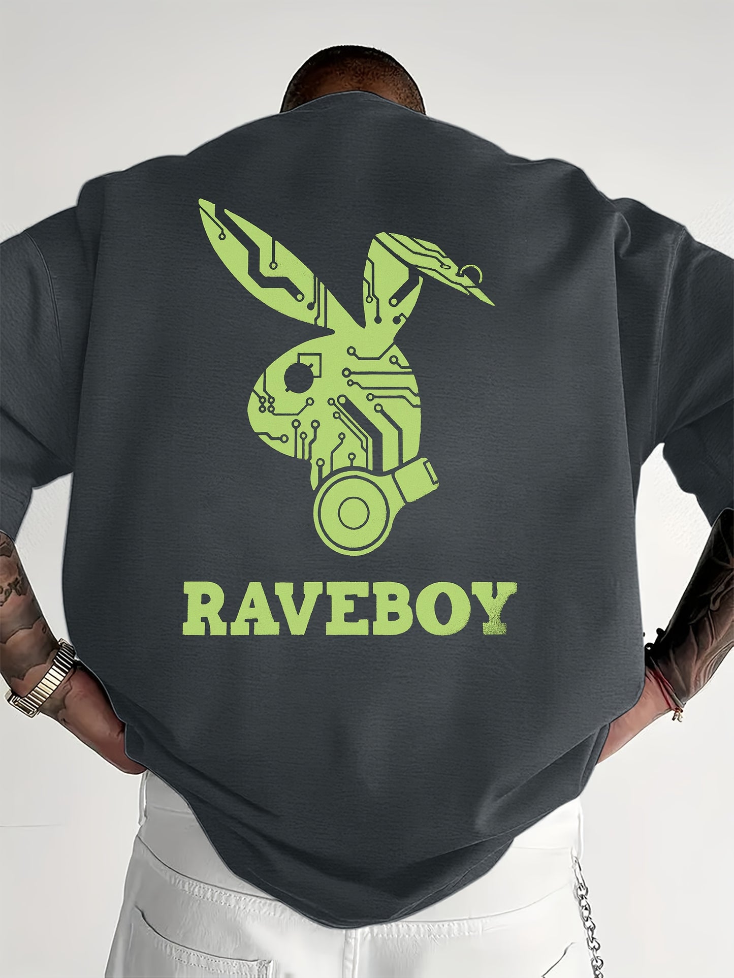 Men'S Casual Raveboy Graphic T-Shirt - Green Robot Design, Short Sleeve, Summer Tee for Adults, Casual Summer Wear | Vibrant Print Top | Comfortable Fit, Rave Clothing