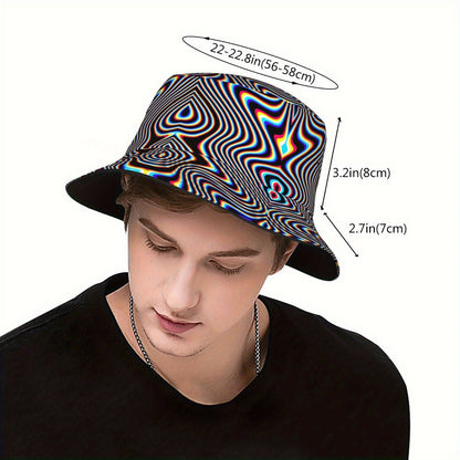 1pc Vibrant Psychedelic Newspaper Print Bucket Hat - Lightweight, Durable Polyester-Spandex Blend, Fashionable Sun Protection for Outdoor Parties, Beaches & Festivals, Casual Style Fishing Hat