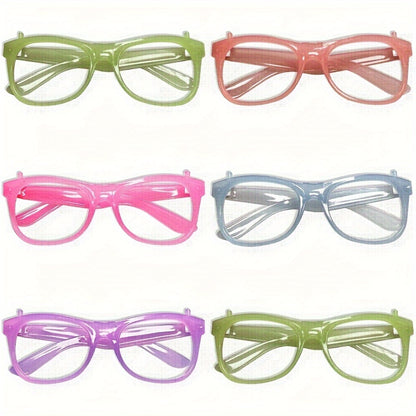 6 Pairs Glow-in-the-Dark Neon Party Glasses - UV Activated Round Plastic Frames for Bars, KTVs, Weddings & Birthdays | No Battery Needed Illuminating Photo Props & Group Accessories, Bar Accessories, Vibrant Eyewear Style, Lu