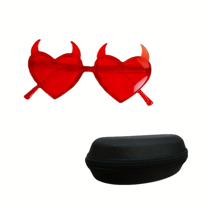 1pc - 2pcs Novelty Red Tinted Glasses with Heart-Shaped Devil Horns, Polycarbonate Halloween Costume Glasses, Themed Party & Event Accessories, Popular Culture Fashion Accessory, Valentine'S Day, Easter, Halloween, Halloween