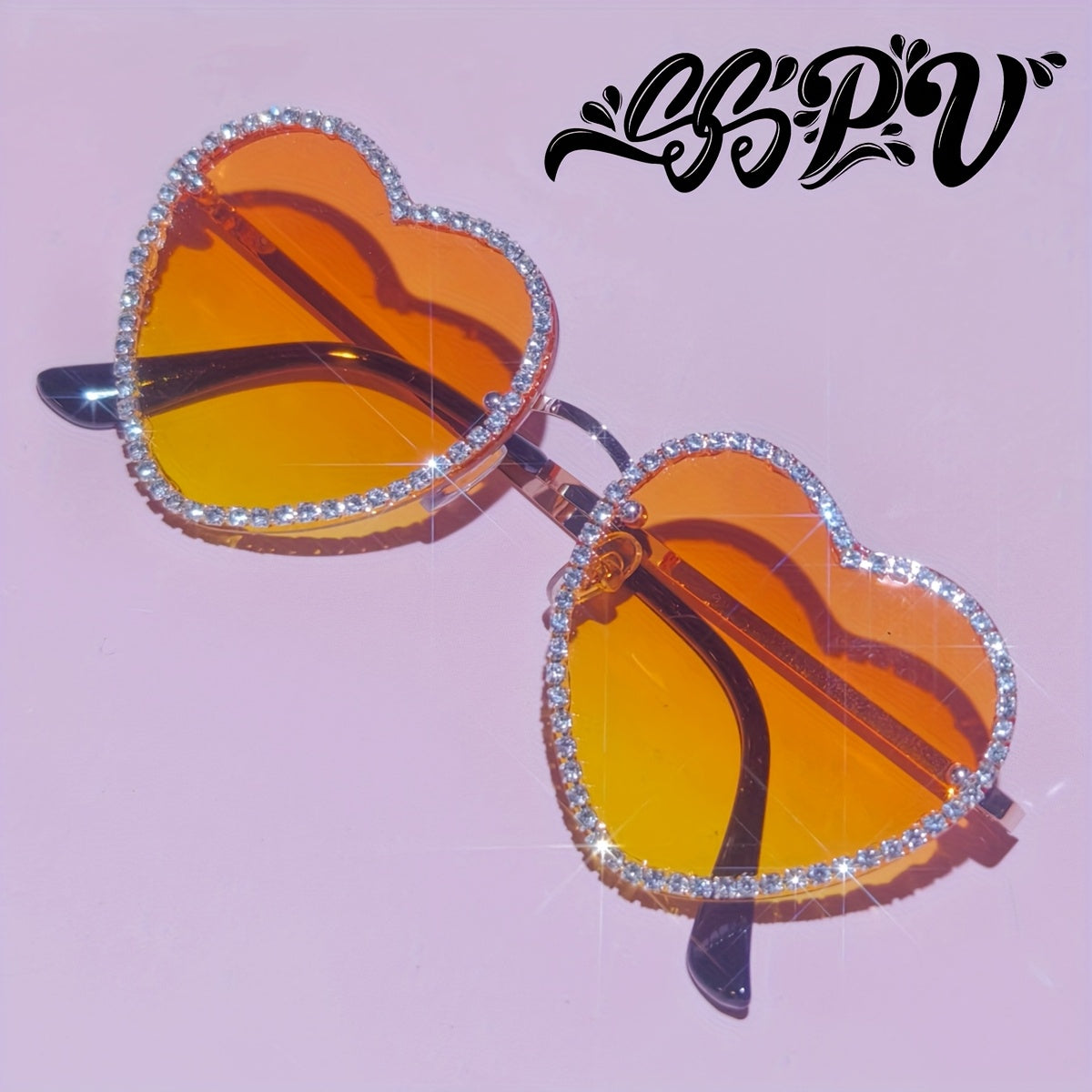 SSPV Rhinestone Heart Fashion Glasses - Sparkling Love-Shaped Shades in Multiple Colors, Glittery Gradient Lenses with Black Frames, Perfect for Festivals, Parties & Fashion Accessories, Party Eyewear, Rhinestone Embellishmen