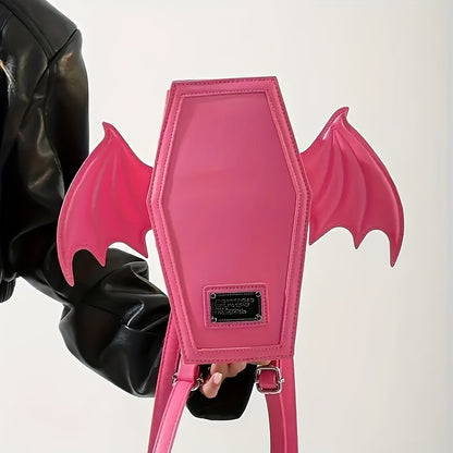 Black Punk Style Bat Wing Backpack - Adjustable Straps, Zipper Closure,, Gothic Coffin Design for Halloween, Parties & Casual Use