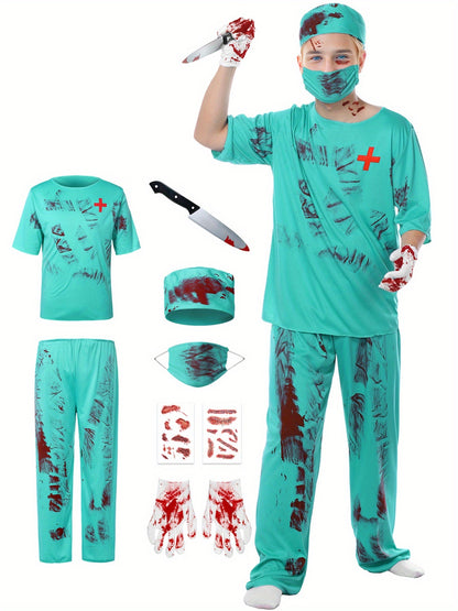 Adults Zombie Surgeon Costume, Unisex Adults Halloween Bloody Surgeon Scrubs, Fancy Dress Costume, Themed Party Wear, Party Outfit, Creepy Scrubs, Horror Medical Attire, Machine Washable, Durable Fabric, Medical Scrubs, Fake