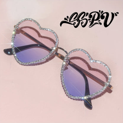SSPV Rhinestone Heart Fashion Glasses - Sparkling Love-Shaped Shades in Multiple Colors, Glittery Gradient Lenses with Black Frames, Perfect for Festivals, Parties & Fashion Accessories, Party Eyewear, Rhinestone Embellishmen