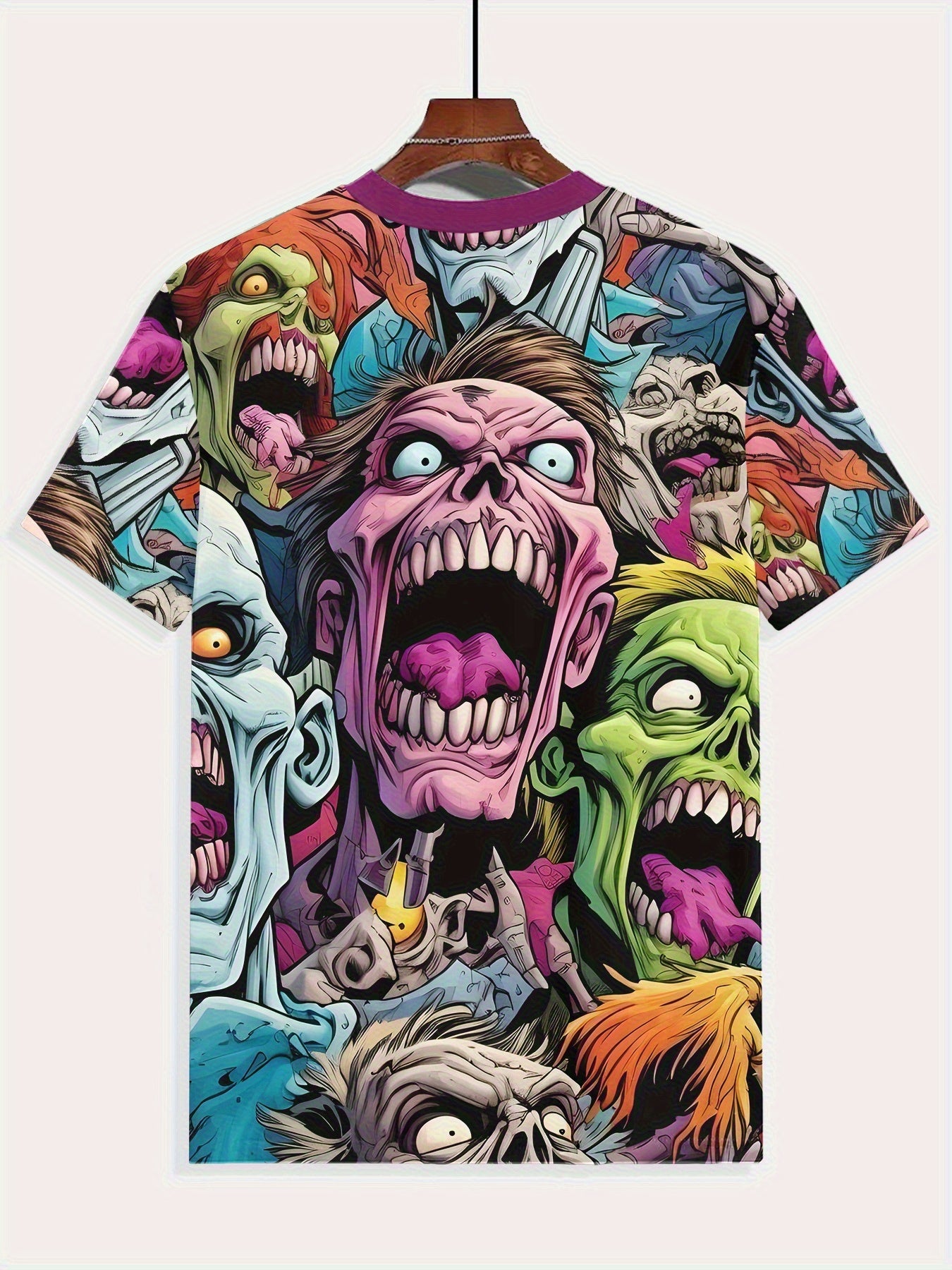 [Halloween Horror Movie Parties] Men's Zombie T-Shirt - Vivid Pink, Green, Blue, Black, Purple Horror Graphic Tee - Breathable Crew Neck Shirt for Halloween, Horror Movie Parties - Machine Washable Zombie Outfit for Fans, Cas