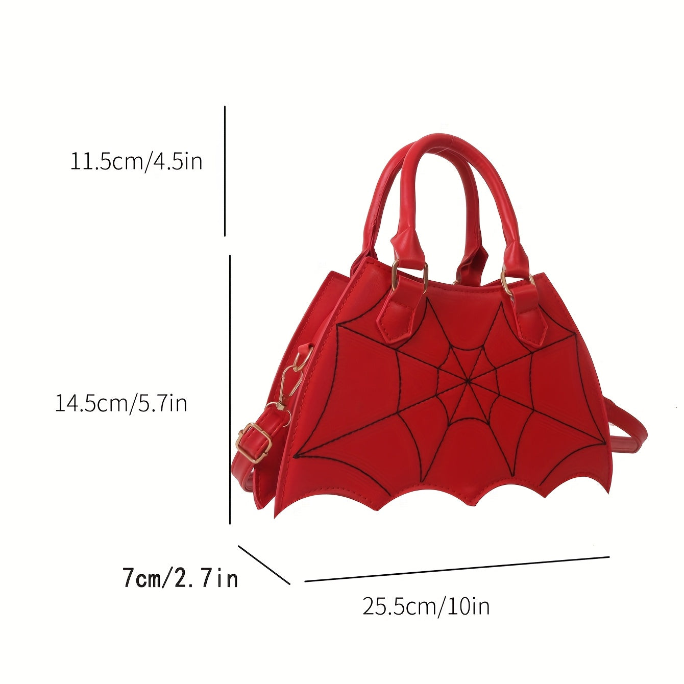 Halloween Women'S Bat Wing Spider Web Handbag - Lightweight Synthetic Faux Leather Tote with Geometric Spider Web Design, Zipper Closure & Detachable Strap, Gothic Style for Daily Use or Party Outfits, Durable Polyester Linin