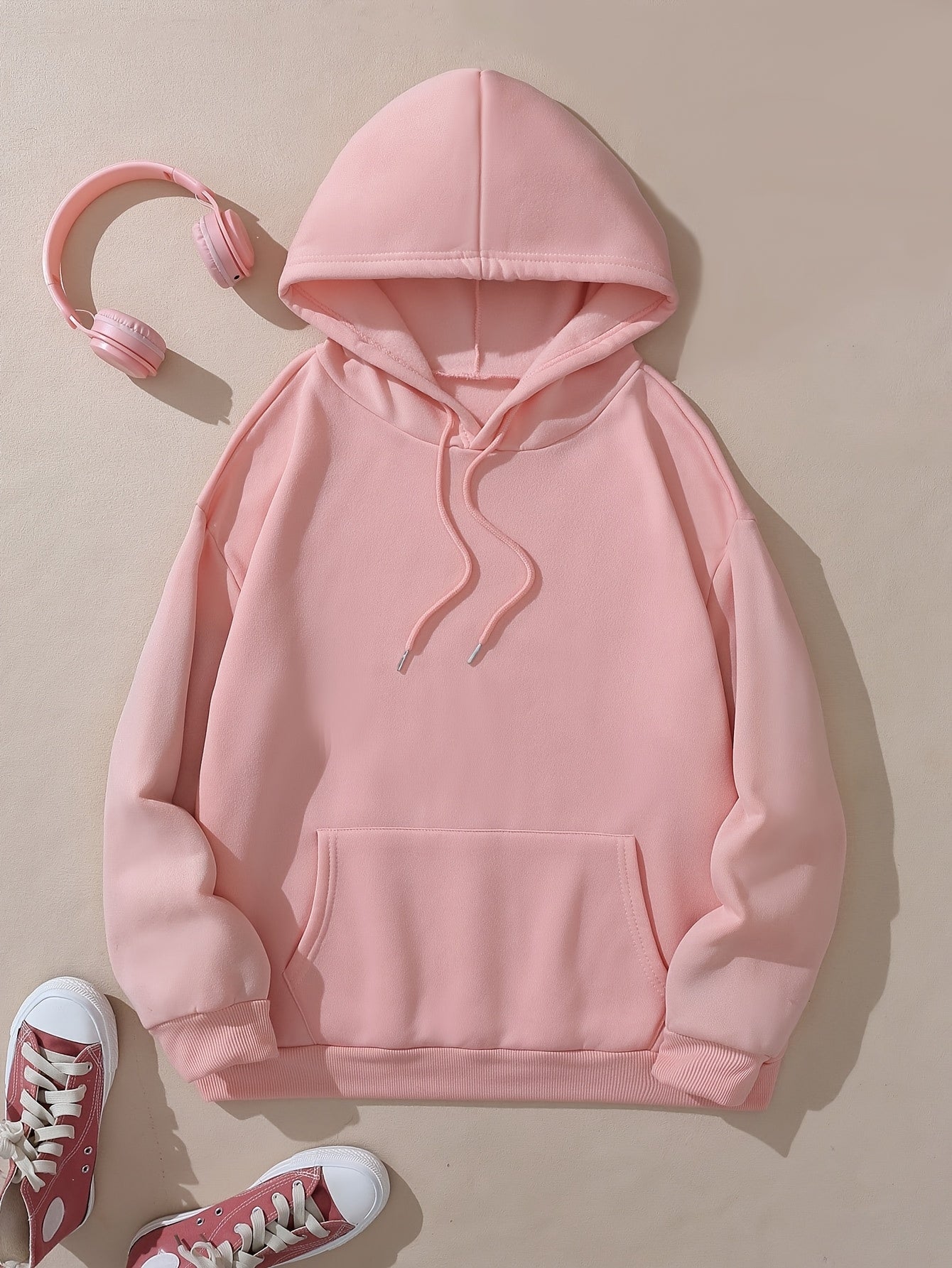 Plus Size, Women's Plus Size "EAT SLEEP RAVE REPEAT" Graphic Hoodie - Music Festival Print with Colorful Lights & DJ Design, Cozy Drawstring Hooded Sweatshirt for Winter & Autumn, Machine Washable Casual Pullover