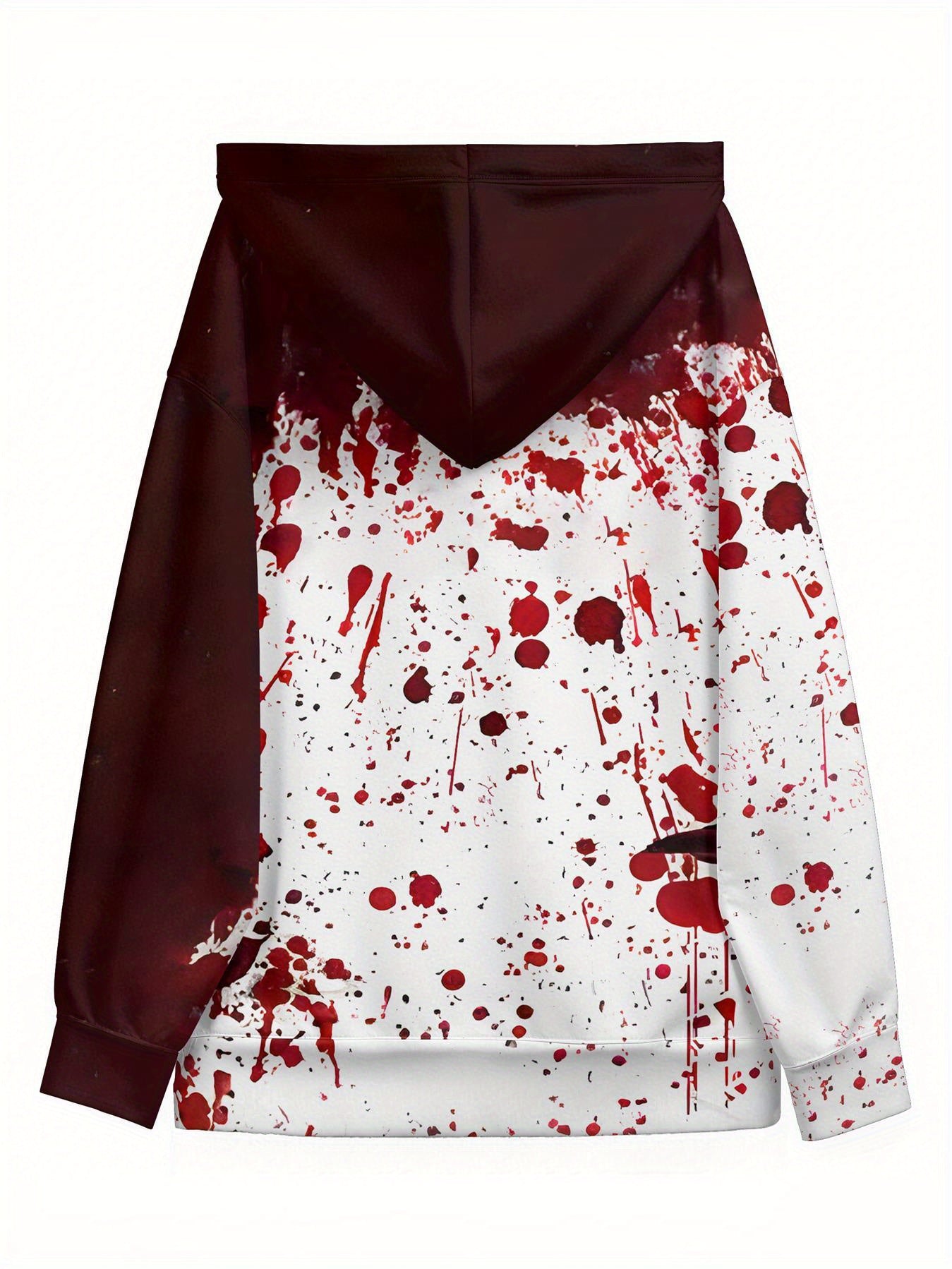 Women's Gothic Horror Jacket - Two-Tone Red Blood Splatter Hooded Zipper Coat, Halloween Costume Outerwear, Machine Washable Party Jacket for Themed Events & Casual Attire, Casual Streetwear, Edgy Fashion, Comfortable Fit, St