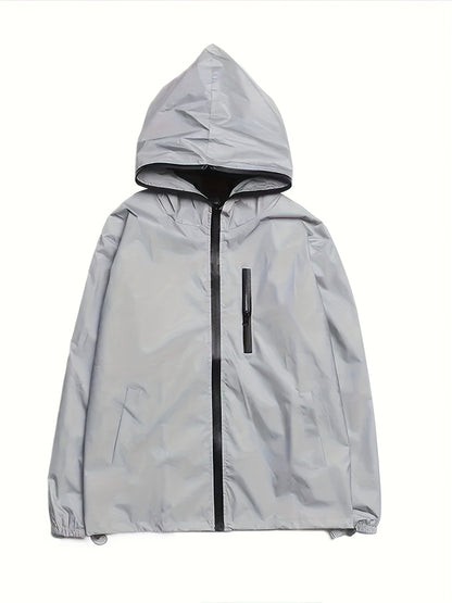 Men'S Spring/Fall Nighttime Reflective Windproof Casual Sports Cycling Hiking Party Street Dance Performance Hooded Zipper Set Jacket + Pants