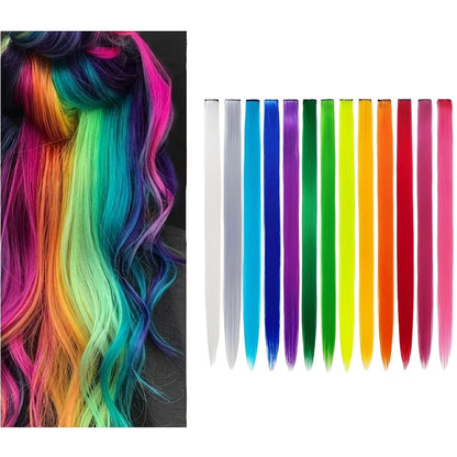21-Inch Rainbow Clip-in Hair Extensions, 13pcs Set - Women's Colorful Sequin Hair Pieces, Heat Resistant Fiber, High Temperature Fiber Extension Party Highlights Wig for Cosplay Parties Y2K Style Music Festival