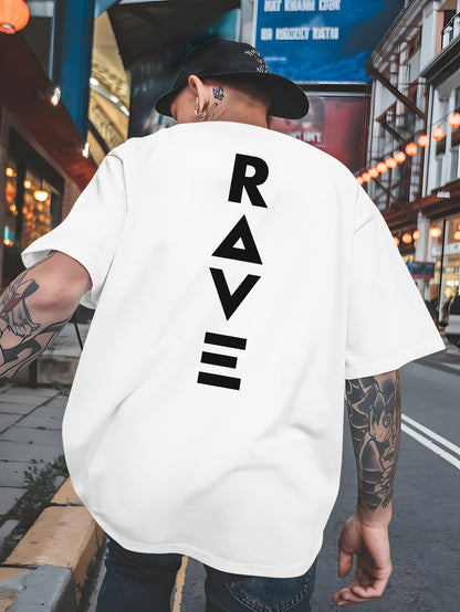 Men's Trendy Summer Short-Sleeve T-Shirt with "Rave" Graphic Print - Breathable, Versatile Round Neck Tee for Beach Vacations & Casual Wear, Breathable Clothing | Relaxed Fit Shirt | Comfortable Fabric, Shirts for Summer