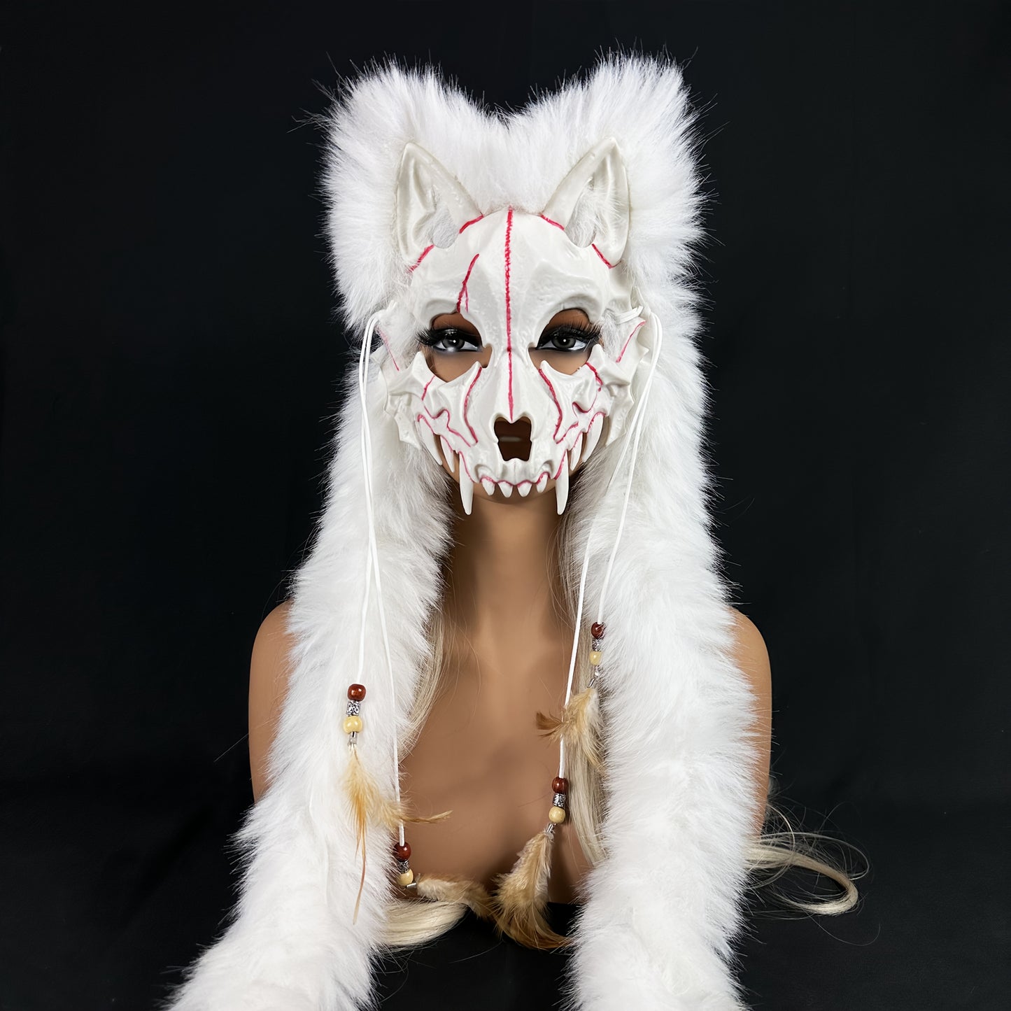 Viking Warrior Werewolf Mask - Handmade Faux Fur Headpiece with Intricate Design, No Feathers, Battery-Free for Halloween, Christmas, Costume Parties & Themed Events - Dramatic Cosplay Accessory for Adults, Halloween Costume,