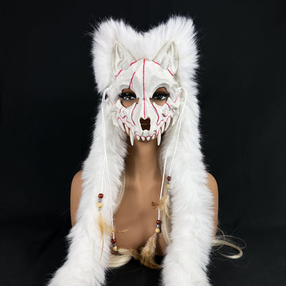 Viking Warrior Werewolf Mask - Handmade Faux Fur Headpiece with Intricate Design, No Feathers, Battery-Free for Halloween, Christmas, Costume Parties & Themed Events - Dramatic Cosplay Accessory for Adults, Halloween Costume,