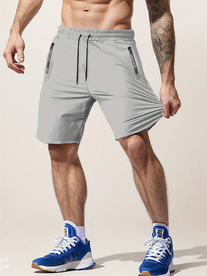 [Moisture-Wicking Shorts] Moisture-Wicking Men's Athletic Shorts | Lightweight Gym Training Shorts with Zipper Pockets & Drawstring Waist - Geometric Pattern, Machine Washable for Casual & Active Wear