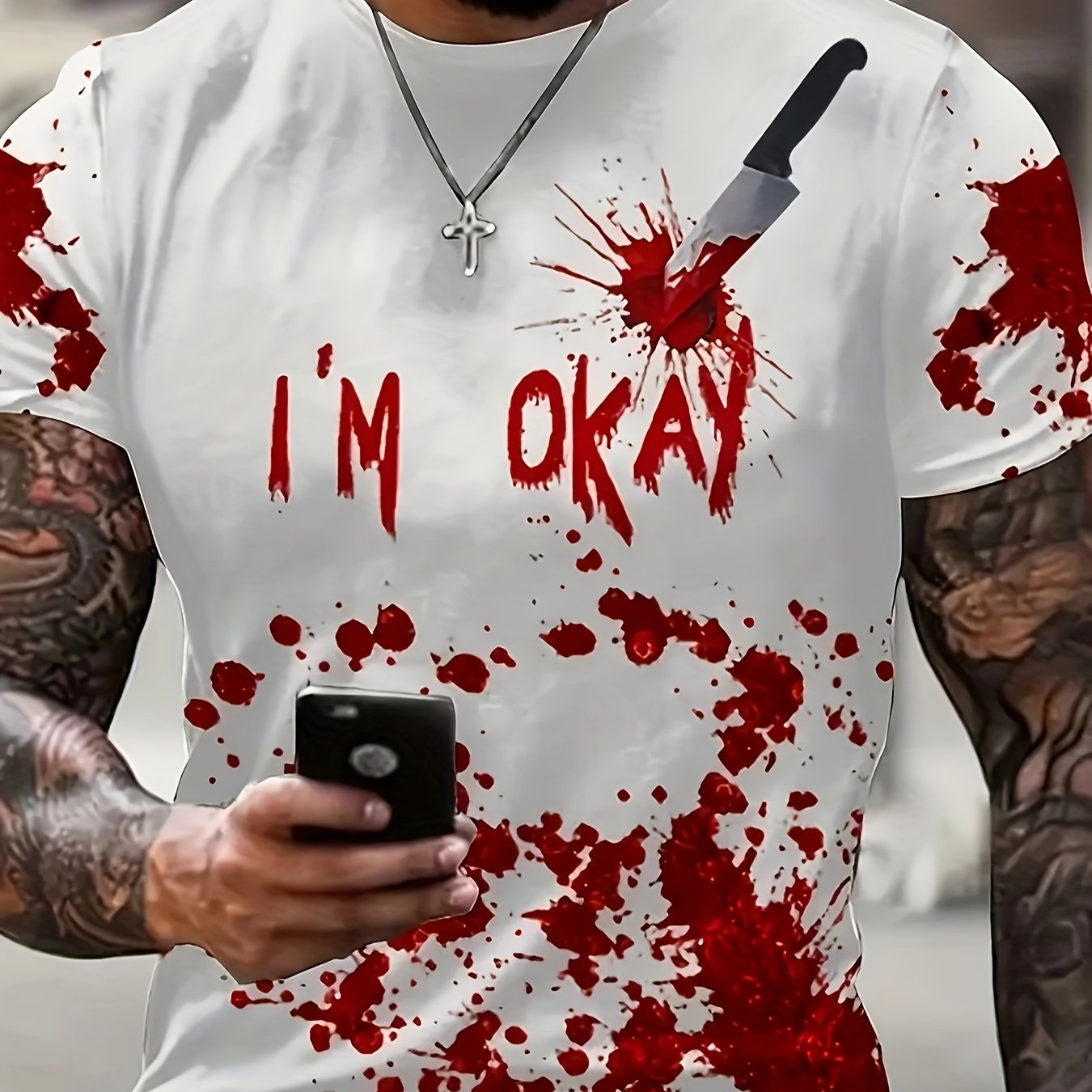 [Halloween 3D Print T-Shirt] Halloween Men's 3D Print T-Shirt | Casual Crew Neck, Short Sleeve, Polyester Blend, Machine Washable - Perfect for Summer Parties
