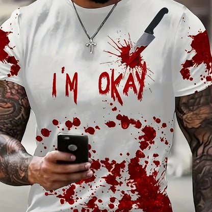 [Halloween 3D Print T-Shirt] Halloween Men's 3D Print T-Shirt | Casual Crew Neck, Short Sleeve, Polyester Blend, Machine Washable - Perfect for Summer Parties