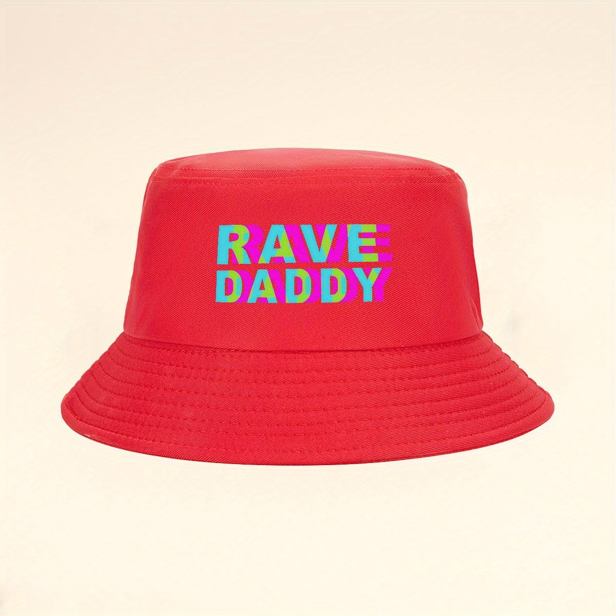 Vibrant Neon Rave "RAVE DADDY" Bucket Hat - Black with Colorful Lettering, Wide Brim for Summer Sun Protection, Foldable & Lightweight, Perfect for Beach, Hiking, Travel - Stylish Outdoor Cap, Beach Hat