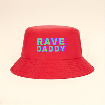 Vibrant Neon Rave "RAVE DADDY" Bucket Hat - Black with Colorful Lettering, Wide Brim for Summer Sun Protection, Foldable & Lightweight, Perfect for Beach, Hiking, Travel - Stylish Outdoor Cap, Beach Hat