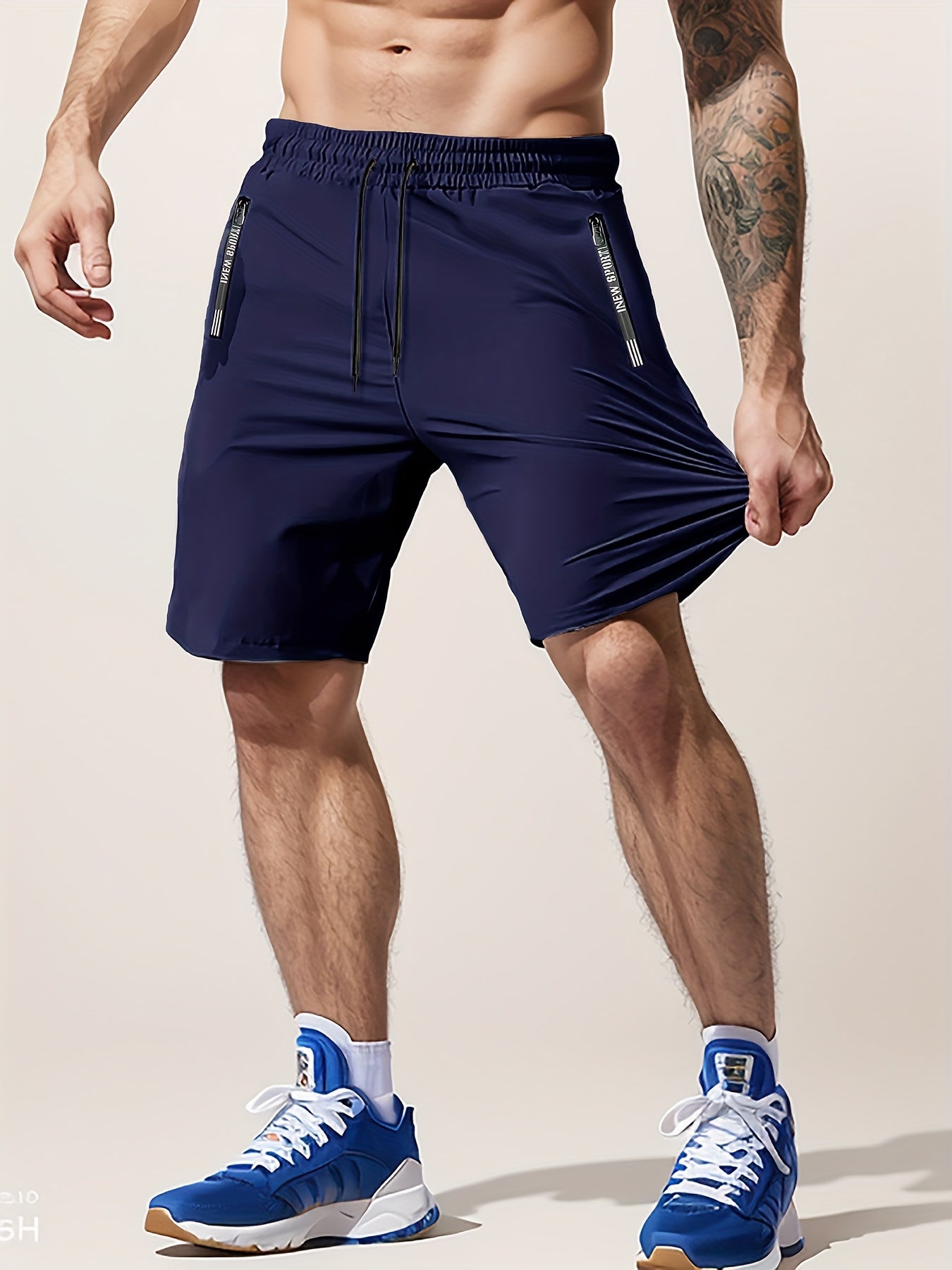 [Moisture-Wicking Shorts] Moisture-Wicking Men's Athletic Shorts | Lightweight Gym Training Shorts with Zipper Pockets & Drawstring Waist - Geometric Pattern, Machine Washable for Casual & Active Wear