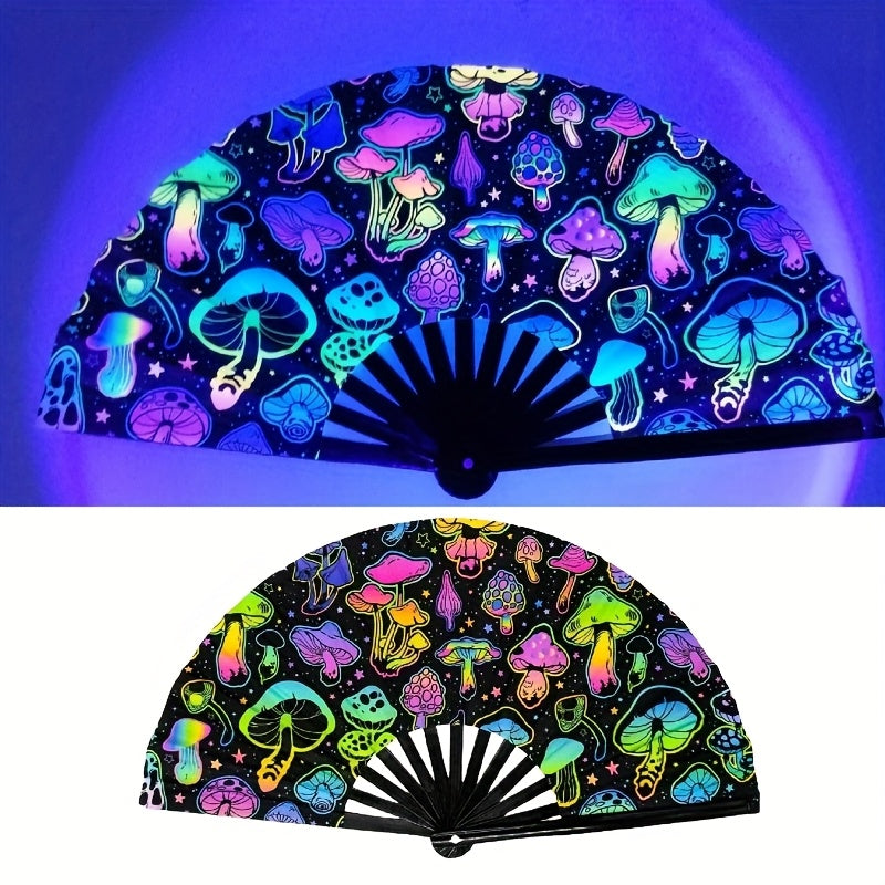 Vibrant Neon & Hand-Drawn Art Fan - Lightweight Portable Foldable Design, Protection for Outdoor Camping Parties, Street Style Accessories, Creative Fashion Prop, Party Accessory, Whimsical Design, Durable Fabric