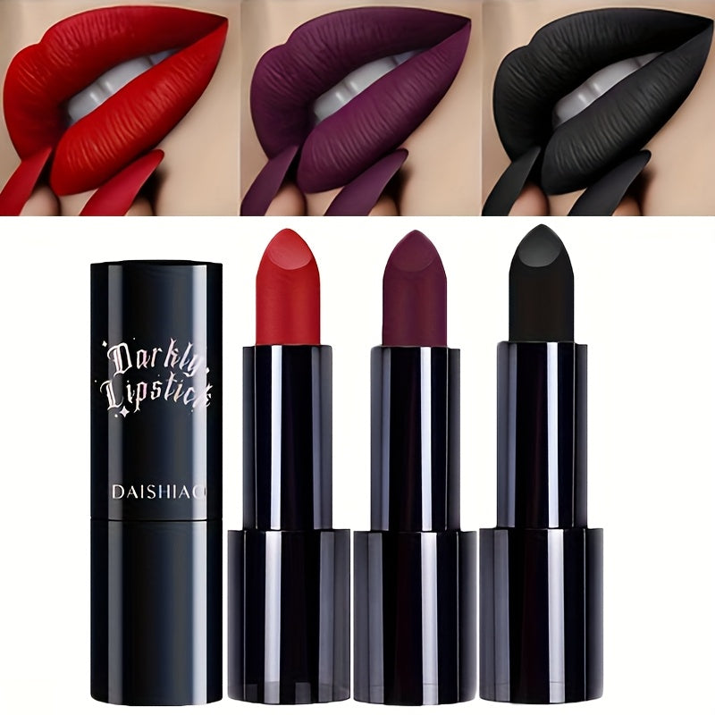 [Matte Lipstick] Darkly Lipstick: 3pcs/set | Matte Lipstick set | Waterproof, Long-Lasting | Adult Use, All Skin Types | Halloween Look | Perfect Gift for Women