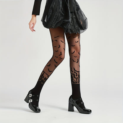Dark Bat Print Tights, Halloween Costumes Vintage Slim Fit Pantyhose, Women's Stockings & Hosiery