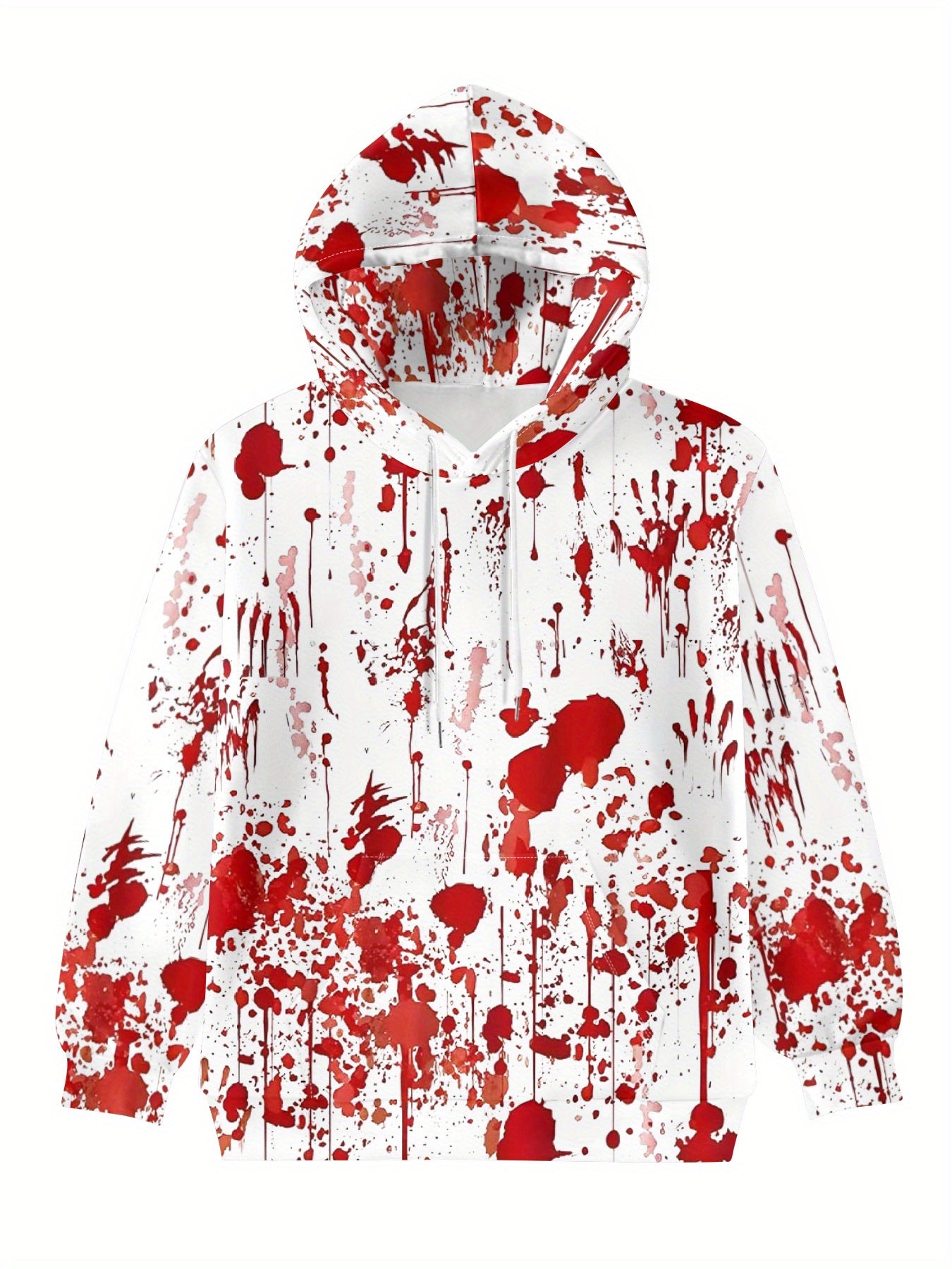 Women'S Halloween Hoodie - Full-Body Blood Splatter Print Pullover Sweatshirt, Red & White Horror Party Outfit, Machine Washable Hooded Sweatshirt for Costume Events & Everyday Gothic Fashion, Halloween Clothes, Casual Wear,