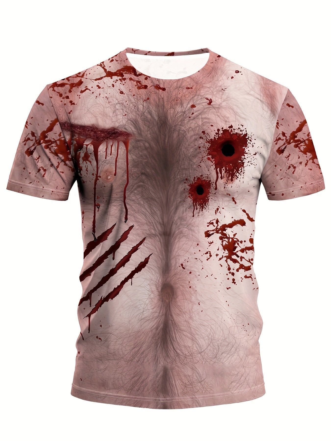 Men's Blood Splatter Print T-Shirt, Casual Round Neck Short Sleeve Tee, Halloween Party Top, Polyester, Regular Fit, Summer Fashion, Adult Unisex