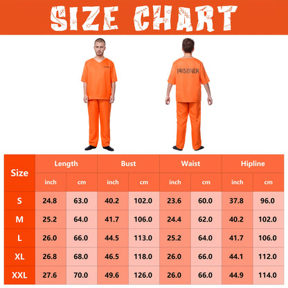 2pcs Men's Halloween prison outfit, orange prisoner top with orange trousers, Halloween costume for cosplay, autumn Men's clothing, Prison Roleplay, Themed Party Wear, Scary Costume, Stylish Cosplay, Quality Stitching, Breath