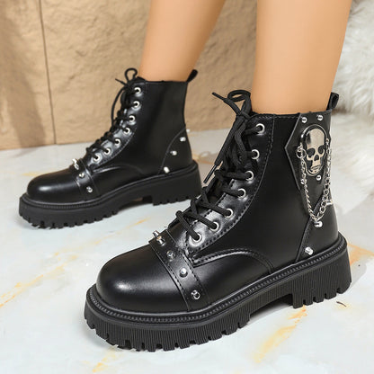 [Gothic Chunky Platform Boots] Women's Chunky Platform Boots - Gothic Lace-Up Ankle Boots with Thick Platform Sole, PU Synthetic Cover Upper, Round Toe for Edgy Streetwear, Concerts, Everyday - Non-Slip Rubber Outsole - Easy-