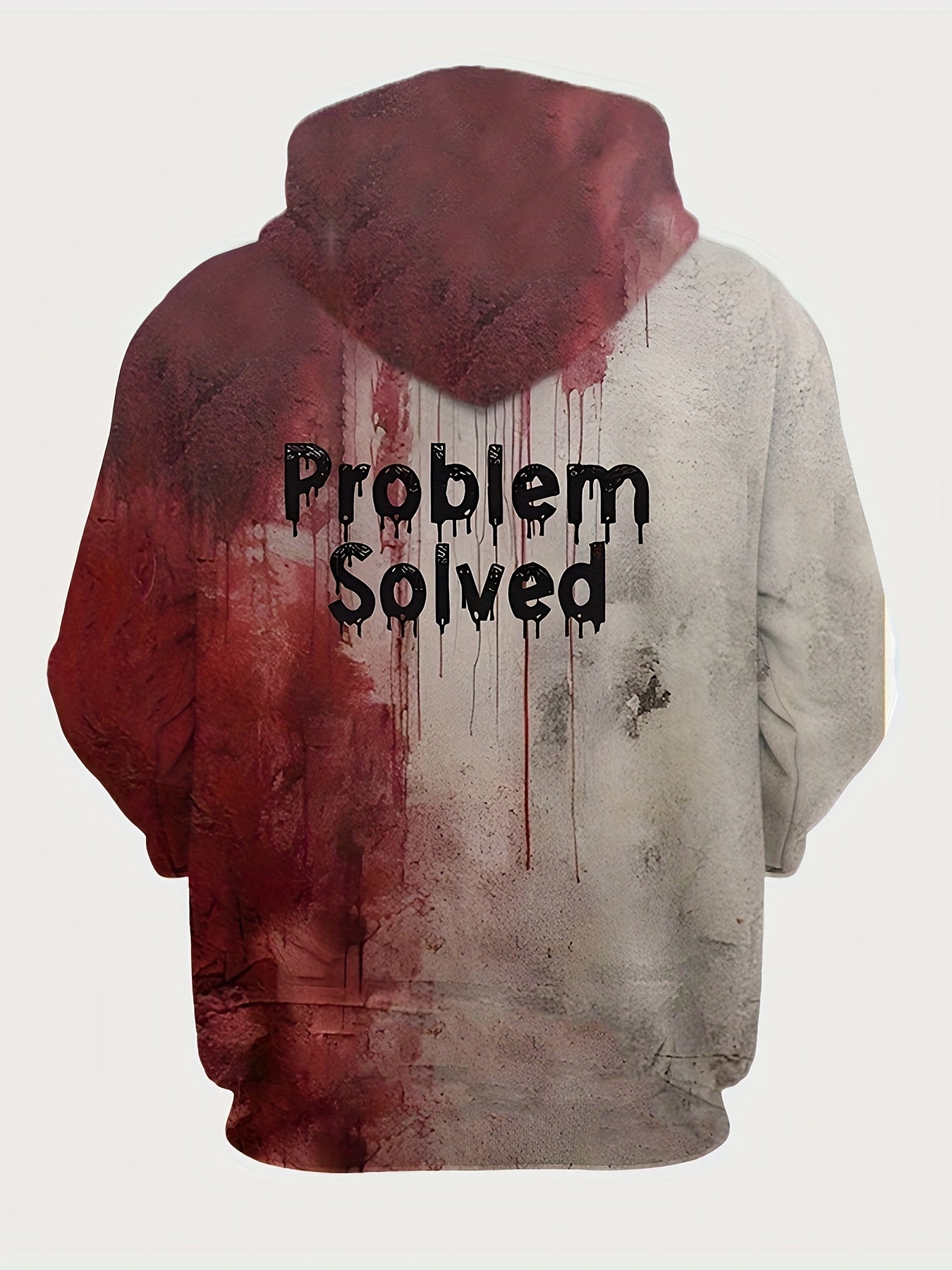 Men'S 3D Halloween Print Hoodie - "Problem Solved" Graphic, Red & Gray, Casual Streetwear with Drawstring Hood, Perfect Gift for Relatives, Siblings, or Friends, Halloween Clothes