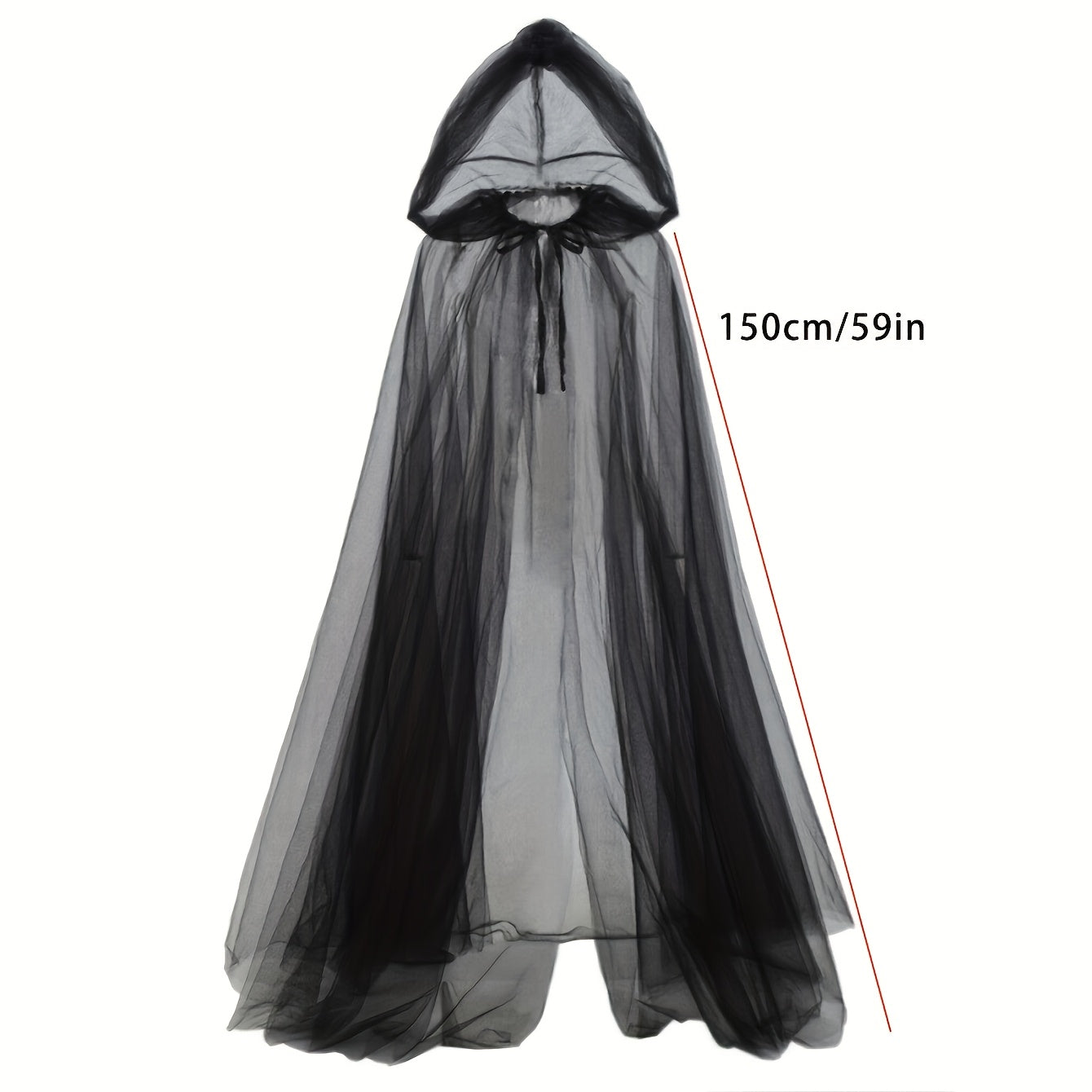 [Elegant Witch Cloak] Double Layer Elegant Witch Cloak with Hat | Halloween Cosplay Costume, Black and White - Adjustable Belt for Scary Parties, Themed Events and Holiday Wear, Tasseled Polyester Fabric, 1pc
