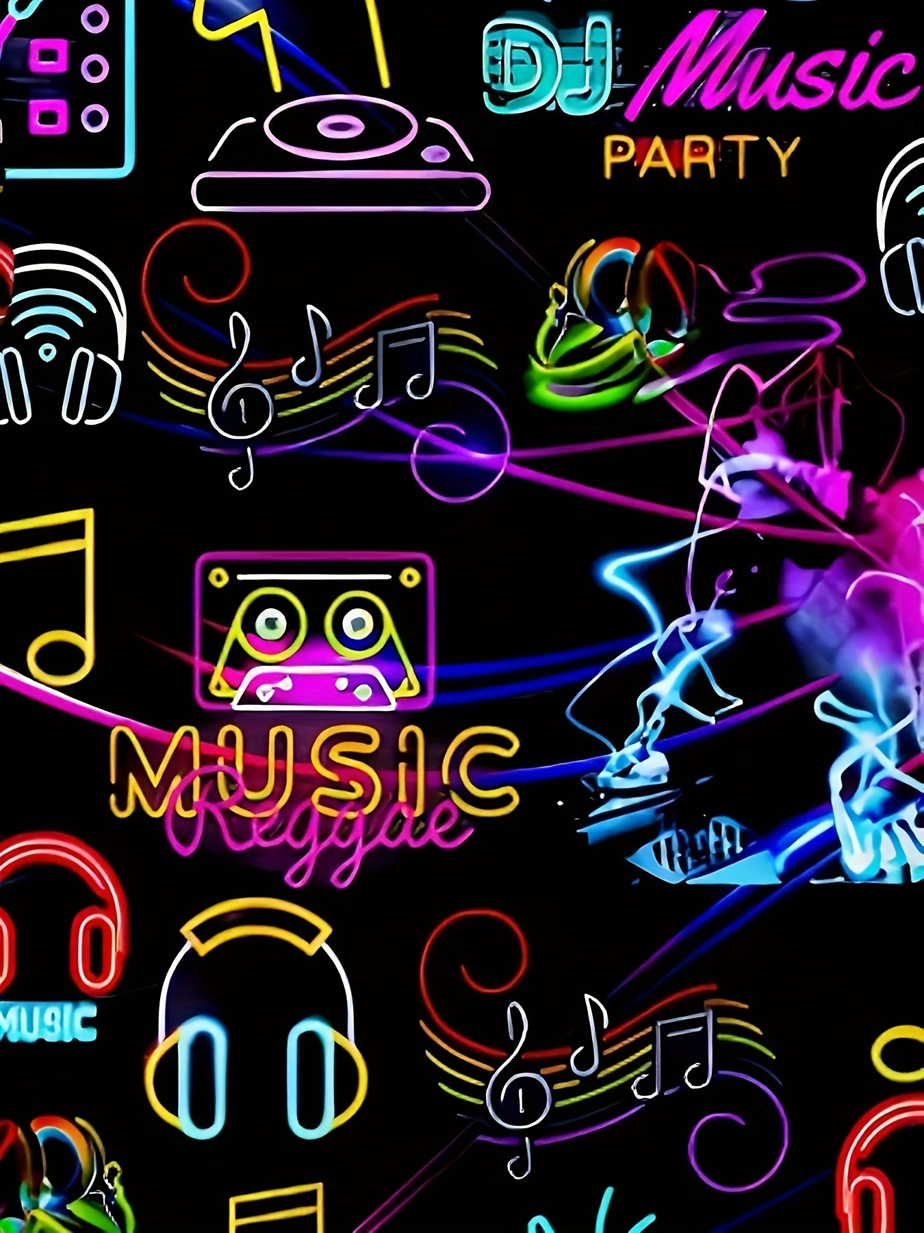 Men'S Retro Party Night T-Shirt - Vibrant Neon Music & DJ Design, Polyester, Short Sleeve Crew Neck - Machine Washable, All-Season Casual Tee with "PARTY NIGHT" Print, Ideal for Parties & Casual Attire, Summer Tee|Discothemed