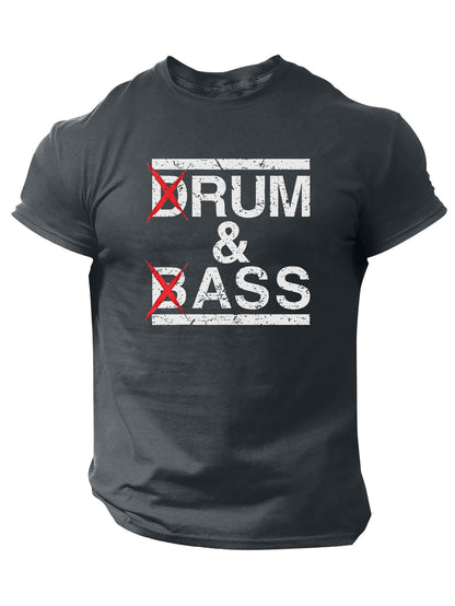 1pc Men'S Casual Crew Neck T-Shirt - Polyester Knit Fabric with Medium Stretch, Short Sleeve Print Top for Going Out, Summer Season - Regular Fit H Tee with "Drum & Bass" Slogan Design