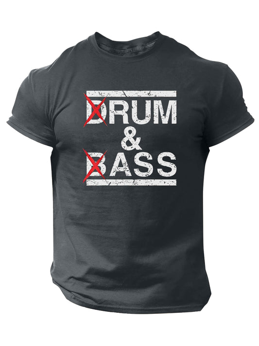 1pc Men'S Casual Crew Neck T-Shirt - Polyester Knit Fabric with Medium Stretch, Short Sleeve Print Top for Going Out, Summer Season - Regular Fit H Tee with "Drum & Bass" Slogan Design