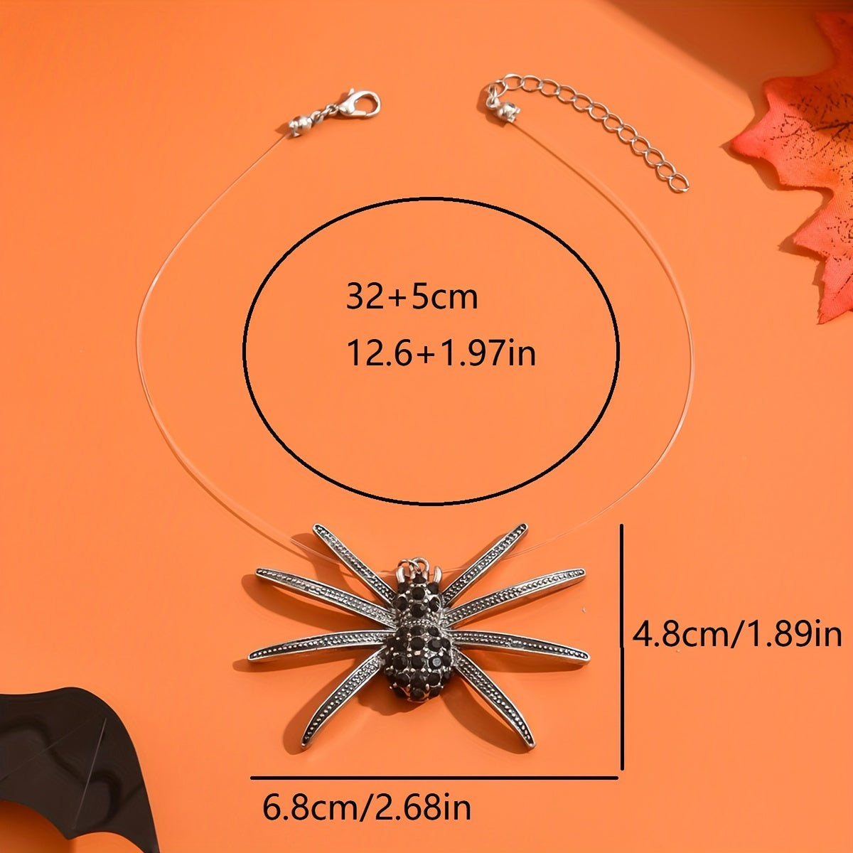 [Gothic Spider Necklace] Gothic Spider Women's Pendant Necklace | Dark Transparent Fishline Exaggerated Large Halloween Party Jewelry