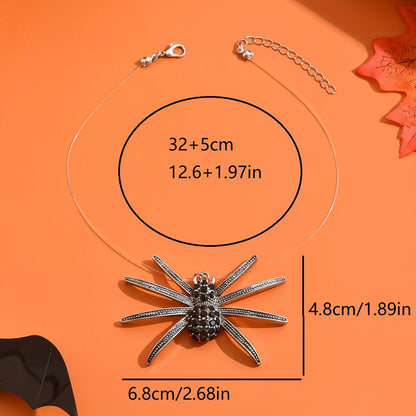 [Gothic Spider Necklace] Gothic Spider Women's Pendant Necklace | Dark Transparent Fishline Exaggerated Large Halloween Party Jewelry