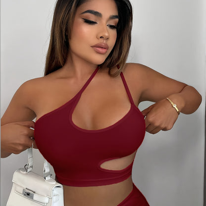 Women'S Sexy Neon Green One-Shoulder Cut-Out Crop Top - Stretchy Workout & Casual Wear, Perfect for Fitness, Parties, and Casual Attire, Fitness Apparel | Neon Green Top | Cutout Design, Gym Clothes