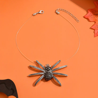[Gothic Spider Necklace] Gothic Spider Women's Pendant Necklace | Dark Transparent Fishline Exaggerated Large Halloween Party Jewelry