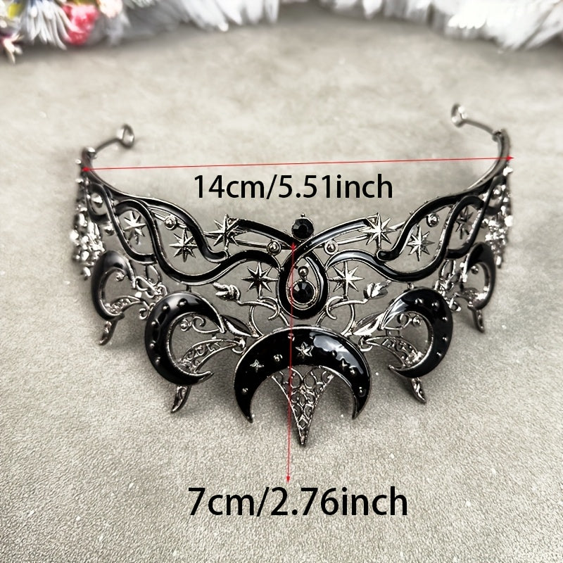 Adjustable Black Gothic Moon Crown Tiara - Celestial Resin Headpiece with Crescent Moon & Star Design for Halloween, Cosplay, and Night Parties, Halloween Costumes