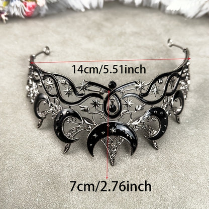 Adjustable Black Gothic Moon Crown Tiara - Celestial Resin Headpiece with Crescent Moon & Star Design for Halloween, Cosplay, and Night Parties, Halloween Costumes